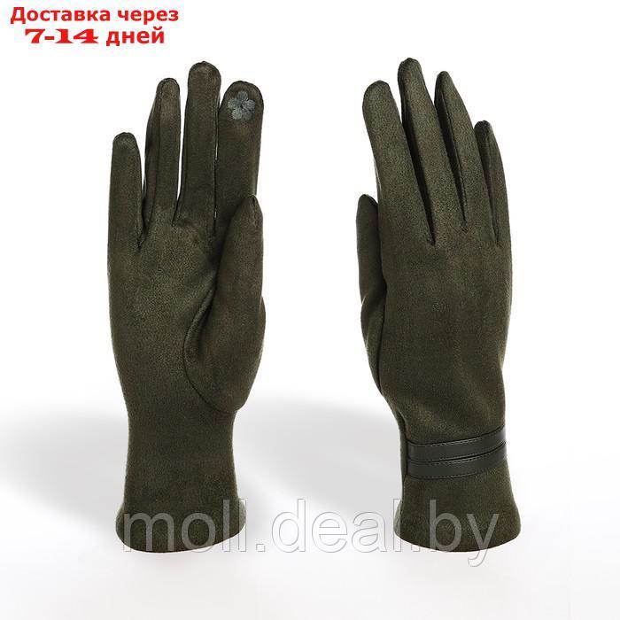 Перчатки жен 24*0,3*8,5 см, замша, безразм, без утеплителя, 2 полосы, хаки - фото 1 - id-p220112232