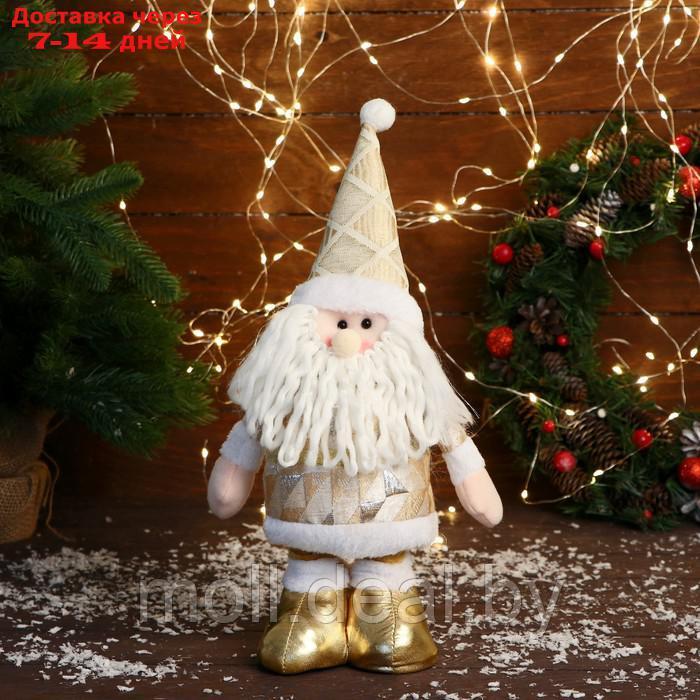 Мягкая игрушка "Дед Мороз в костюме с ромбиками, длинные ножки" стоит, 14 см, золото - фото 2 - id-p220110392