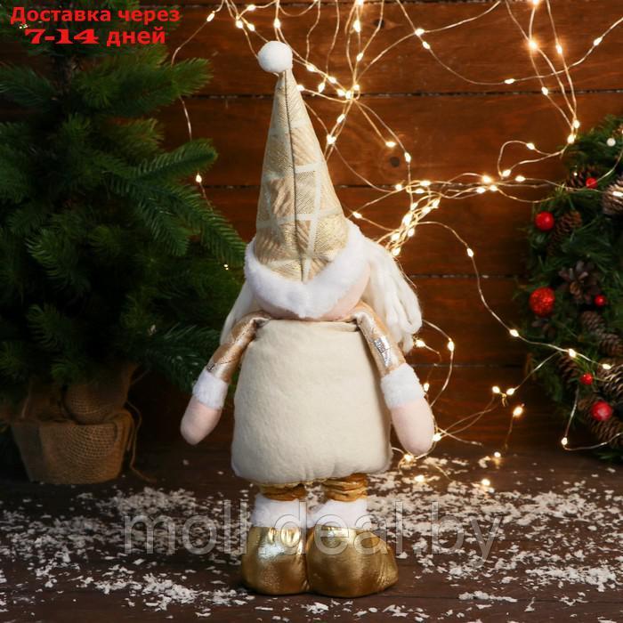 Мягкая игрушка "Дед Мороз в костюме с ромбиками, длинные ножки" стоит, 14 см, золото - фото 3 - id-p220110392