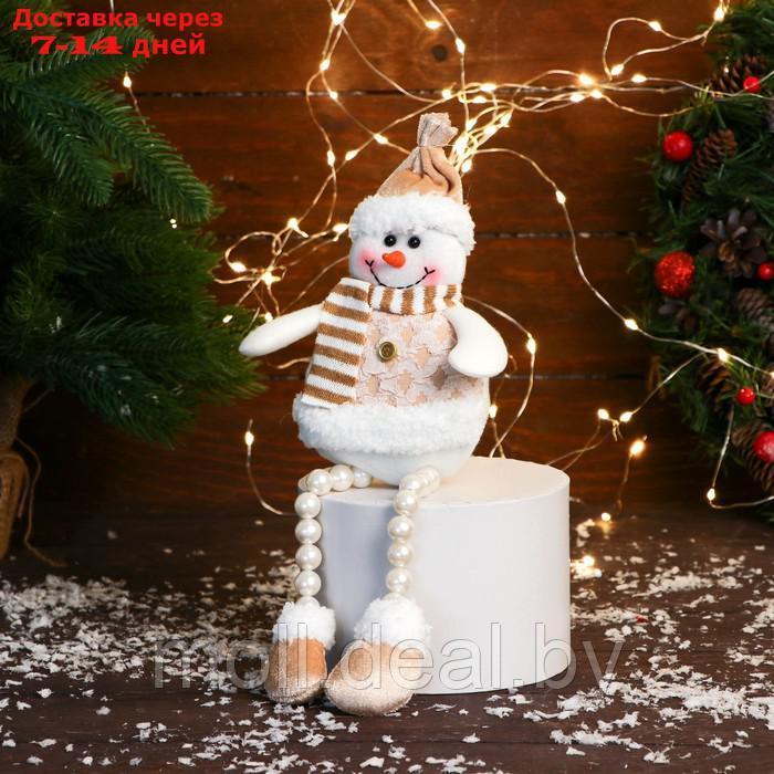Мягкая игрушка "Снеговик в полосатом шарфе, ножки-бусинки" 10х30 см, золото - фото 1 - id-p220110402