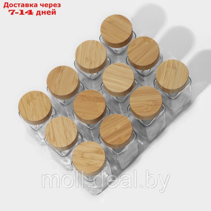 Набор стеклянных баночек для специй с деревянной крышкой "Эко", 120 мл, 4,5×10,5 см, 12 шт - фото 4 - id-p220111462