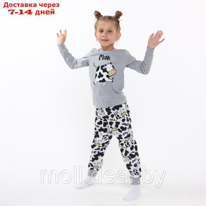 Пижама для девочки (лонгслив/штанишки), цвет серый/коровка, рост 98см - фото 3 - id-p220108277