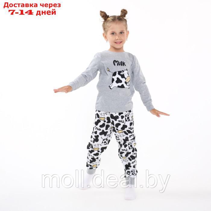 Пижама для девочки (лонгслив/штанишки), цвет серый/коровка, рост 104см - фото 1 - id-p220108278
