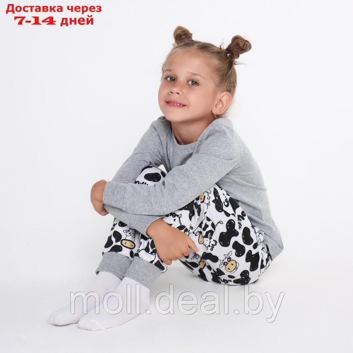 Пижама для девочки (лонгслив/штанишки), цвет серый/коровка, рост 104см - фото 6 - id-p220108278