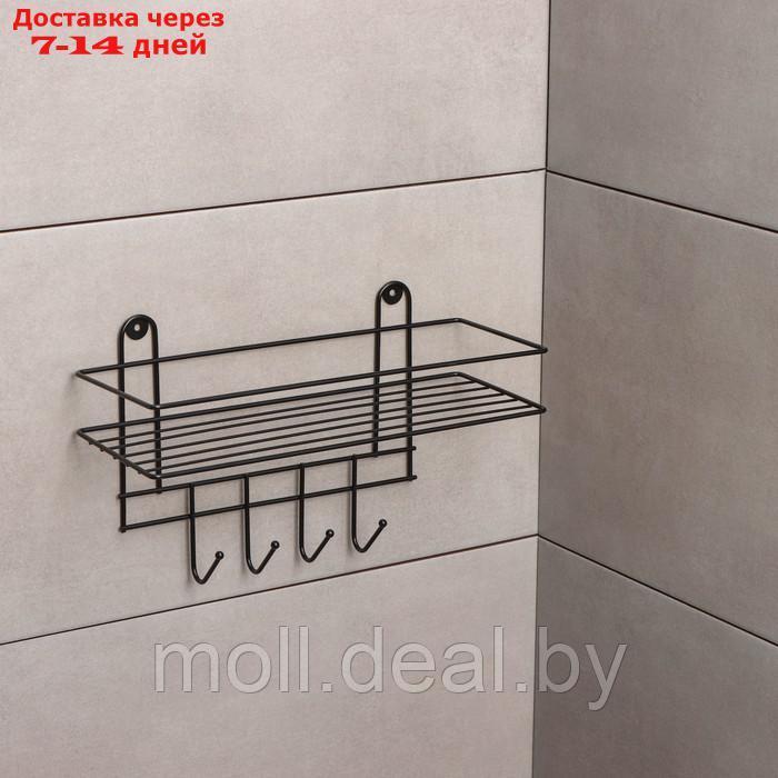 Полка для ванной прямая, 4 крючка, 33×12,5×21см, цвет чёрный - фото 3 - id-p220109660