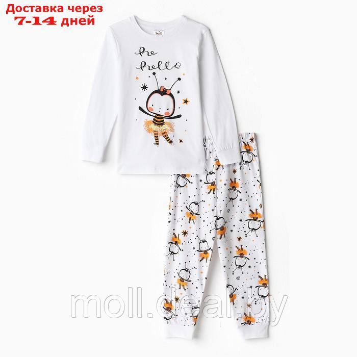 Пижама для девочки (лонгслив/штанишки), цвет белая/пчёлка, рост 116см - фото 1 - id-p220108284