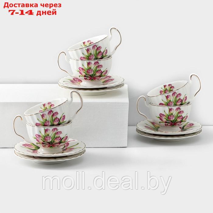 Сервиз фарфоровый чайный Spring, 12 предметов: 6 кружек 220 мл, 6 блюдец d=15 см, цвет белый - фото 1 - id-p220109700