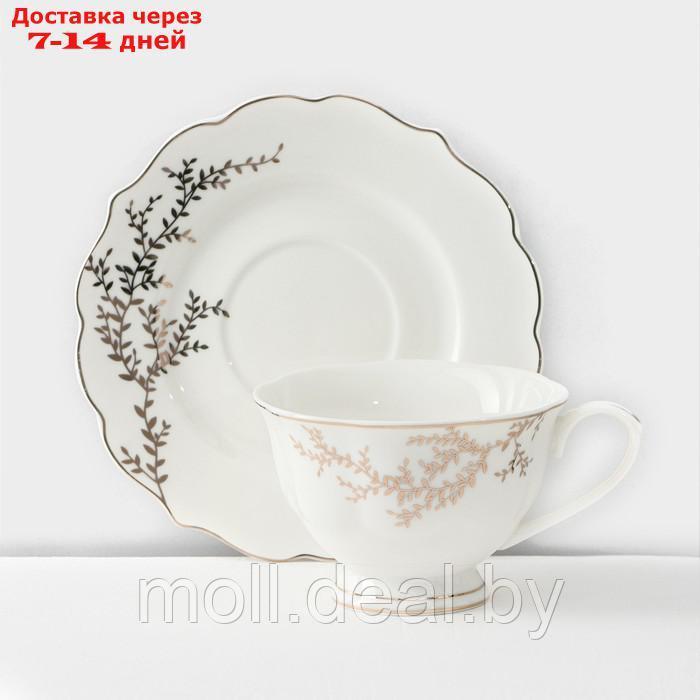 Сервиз фарфоровый чайный Leaves, 12 предметов: 6 кружек 220 мл, 6 блюдец d=15 см, цвет белый - фото 3 - id-p220109701