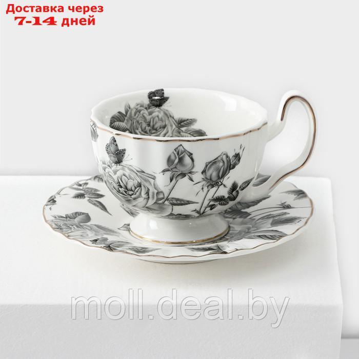 Сервиз фарфоровый чайный Black rose, 12 предметов: 6 кружек 220 мл, 6 блюдец d=15 см, цвет белый - фото 2 - id-p220109705