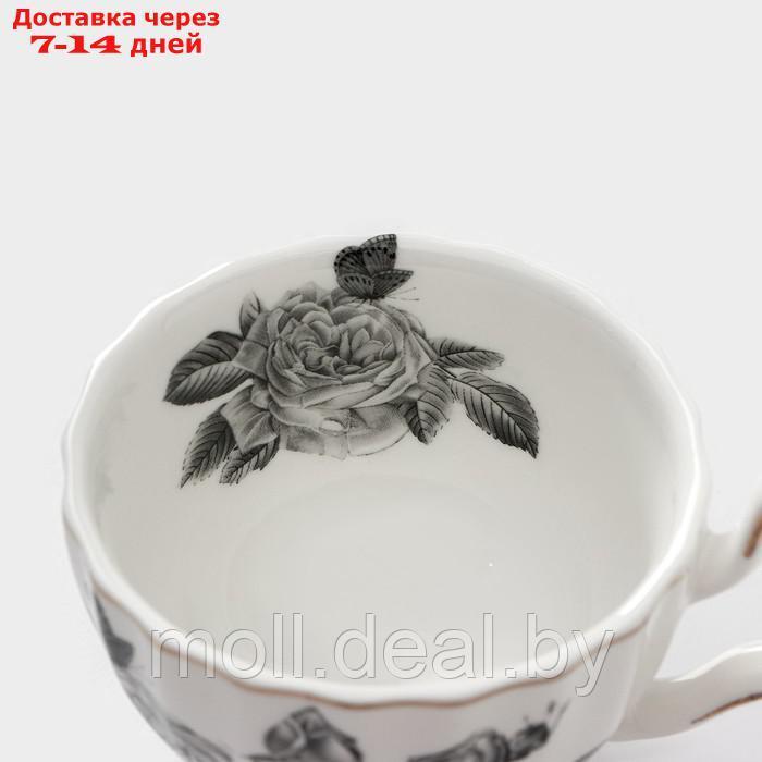 Сервиз фарфоровый чайный Black rose, 12 предметов: 6 кружек 220 мл, 6 блюдец d=15 см, цвет белый - фото 5 - id-p220109705