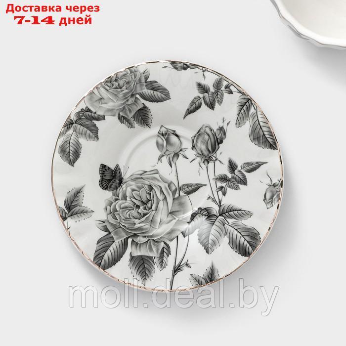 Сервиз фарфоровый чайный Black rose, 12 предметов: 6 кружек 220 мл, 6 блюдец d=15 см, цвет белый - фото 6 - id-p220109705