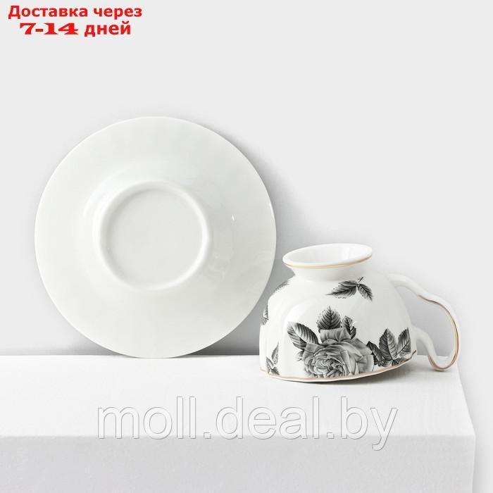 Сервиз фарфоровый чайный Black rose, 12 предметов: 6 кружек 220 мл, 6 блюдец d=15 см, цвет белый - фото 7 - id-p220109705