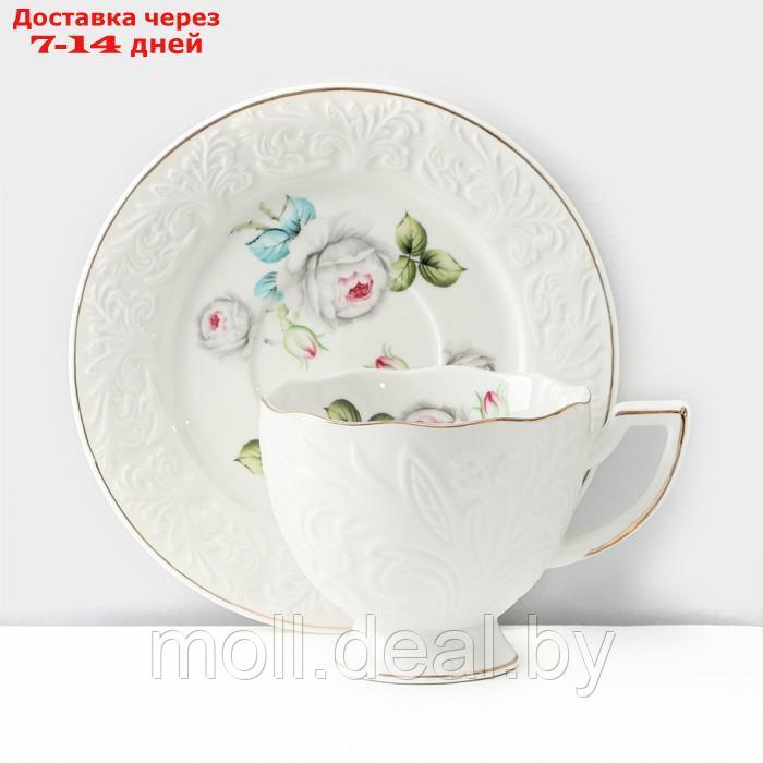 Сервиз фарфоровый чайный Rose, 12 предметов: 6 кружек 220 мл, 6 блюдец d=15 см, цвет белый - фото 3 - id-p220109710