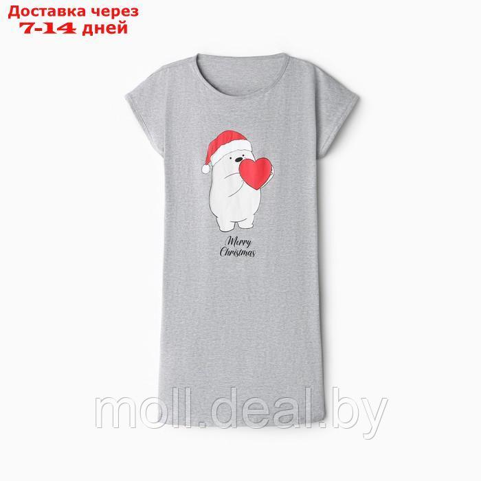Платье домашнее женское с карманами "Мишка с сердцем", цвет серый меланж, размер 54 - фото 1 - id-p220111746
