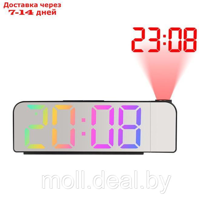 Часы настольные электронные с проекцией: будильник, термометр, календарь, 19.6 х 6.5 см - фото 1 - id-p220110859