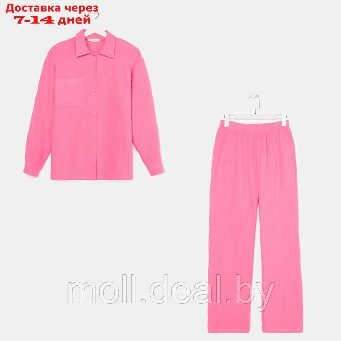 Пижама женская (рубашка и брюки) KAFTAN "Basic" размер 52-54, цвет розовый - фото 2 - id-p220106433