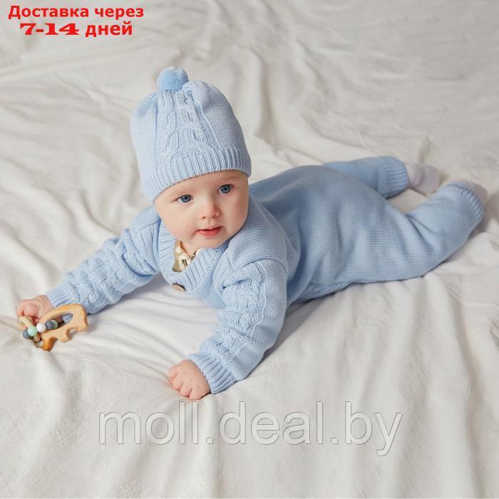 Комбинезон детский с шапочкой вязаный MINAKU, рост 74-80, цвет голубой - фото 4 - id-p220111926