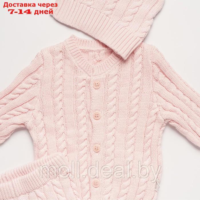 Комплект вязаный (джемпер, брюки, шапочка), цвет розовый, рост 62 см - фото 4 - id-p220110971