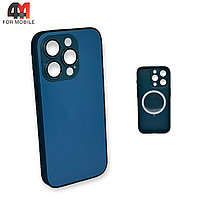 Чехол Iphone 12 Pro пластиковый, Glass Case + MagSafe, темно-синего цвета