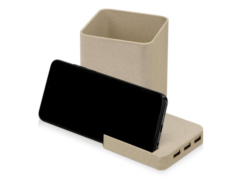 Настольный органайзер Cubic из пшеничного волокна с функцией беспроводной зарядки и выходами USB - фото 5 - id-p220145075