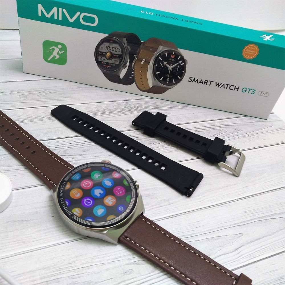 Умные часы Smart Watch Mivo GT3 /1.5/ IP68 / NFC / 2 комплекта ремешков Циферблат Черный - фото 8 - id-p220145231