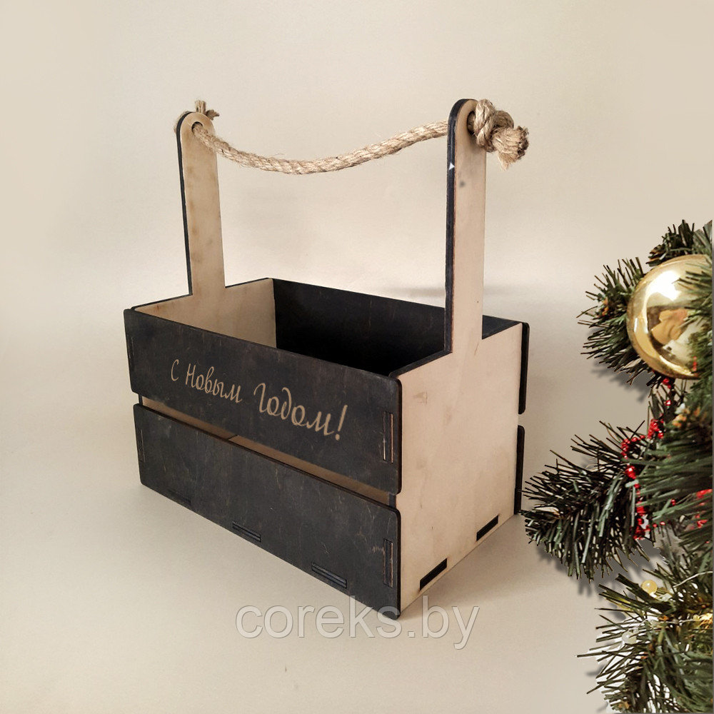 Деревянный подарочный ящик "С Новым Годом" (размер  27*16*30 см)