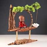 Сувенир дерево, фарфор "Маленький Будда в красном" с подставкой для благовонии 35х35х9,5 см, фото 3