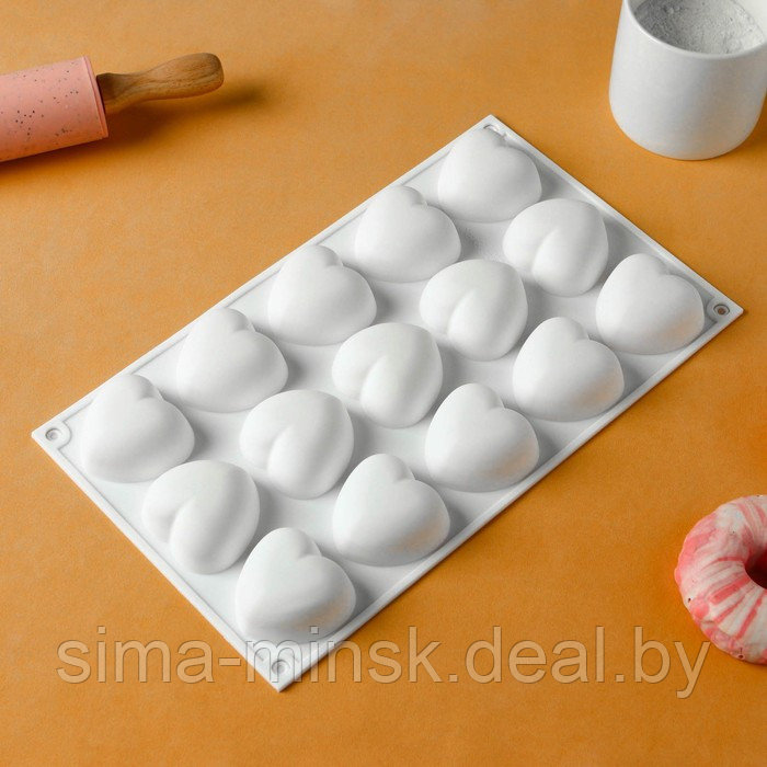 Форма силиконовая для муссовых десертов и выпечки KONFINETTA «Сердца», 29,8×17,3×2,5 см, 15 ячеек, ячейка - фото 3 - id-p220153078