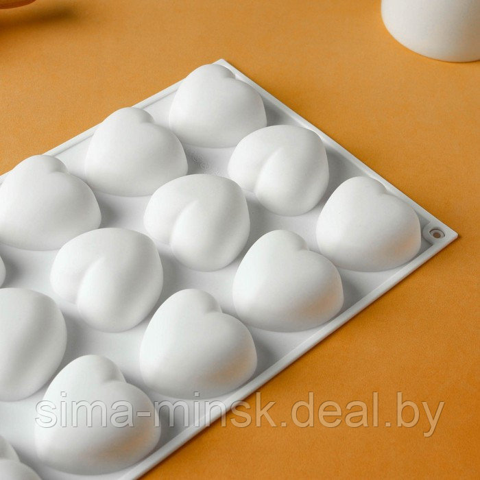 Форма силиконовая для муссовых десертов и выпечки KONFINETTA «Сердца», 29,8×17,3×2,5 см, 15 ячеек, ячейка - фото 4 - id-p220153078