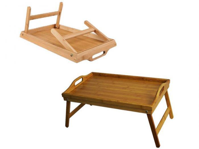 Бамбуковый столик-поднос для завтрака кофе в постель с ручками сервировочный деревянный со складными ножками - фото 1 - id-p219831336