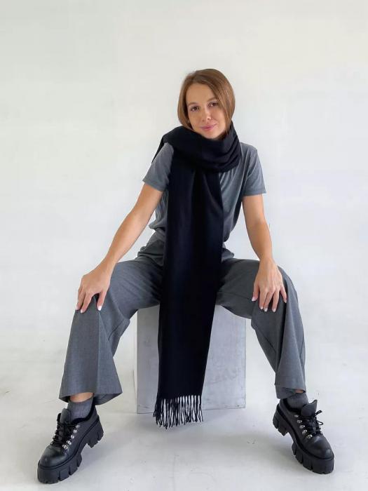 Шарф женский зимний теплый палантин платок шарфик кашемировый большой черный на голову длинный модный - фото 3 - id-p220114906