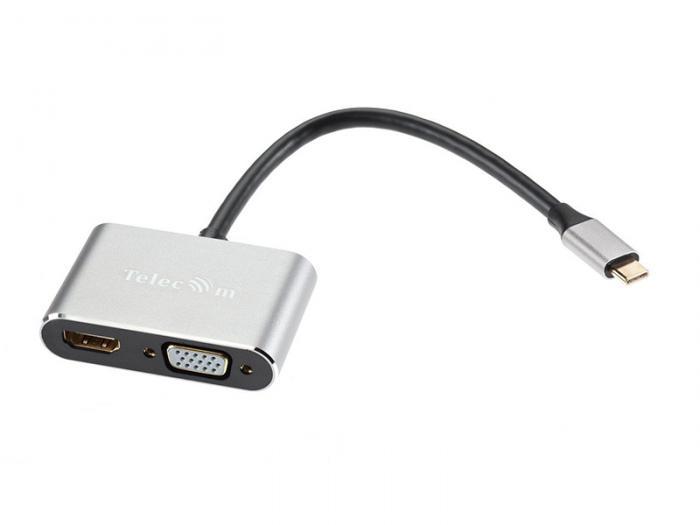 Док-станция Telecom USB-Type-C - HDMI / USB3.0 / PD / VGA Alum Grey TUC055 - фото 1 - id-p220142509