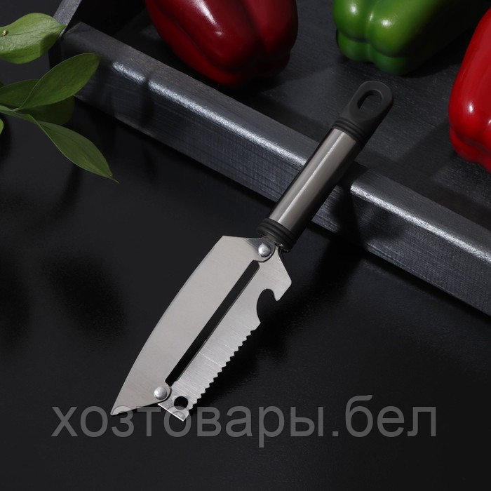 Шинковка, нож для нарезки, открывалка Доляна «Помощник», 3 в 1, 19,5 см (лезвие 9,8 см), цвет серебр