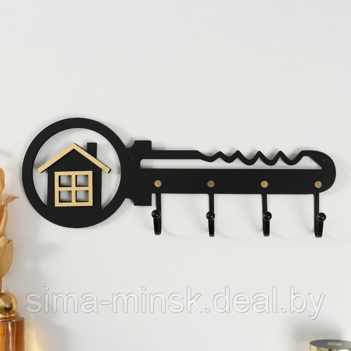 Крючки декоративные дерево "Ключ от дома" чёрный, зеркальный 4,5х40,5х14,5 см - фото 1 - id-p220161162
