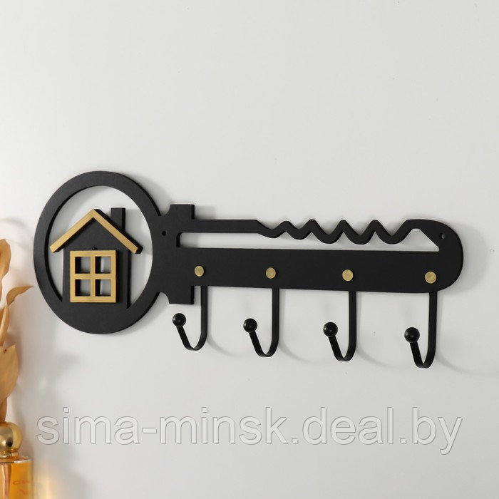 Крючки декоративные дерево "Ключ от дома" чёрный, зеркальный 4,5х40,5х14,5 см - фото 2 - id-p220161162