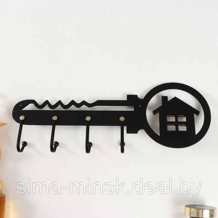 Крючки декоративные дерево "Ключ от дома" чёрный, зеркальный 4,5х40,5х14,5 см - фото 4 - id-p220161162
