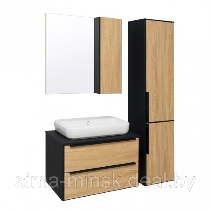 Шкаф-зеркало "Мальта 70" черный дуб, правый - фото 3 - id-p220161453