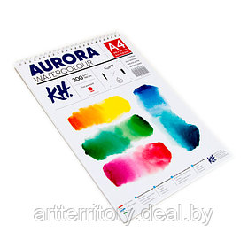Блок для акварели Aurora, горячее прессование, A4, 12 листов, 300 г/м2, целлюлоза 100%, (на спирали)