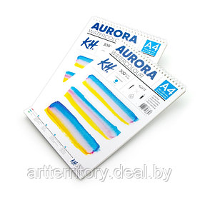 Блок для акварели Aurora, холодное прессование, A4, 12 листов, 300 г/м2, целлюлоза 100%, (на спирали)