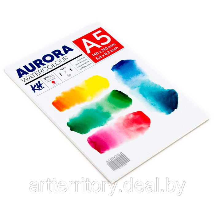 Планшет для акварели Aurora, горячее прессование, A5, 300 г/м2, 12 листов, целлюлоза 100% - фото 1 - id-p220132248