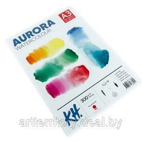 Планшет для акварели Aurora, горячее прессование, A3, 300 г/м2, 12 листов, целлюлоза 100%
