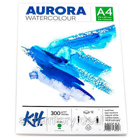 Планшет для акварели Aurora, крупное зерно, A4, 300 г/м2, 12 листов, целлюлоза 100%