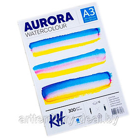 Планшет для акварели Aurora, холодное прессование, A3, 300 г/м2, 12 листов, целлюлоза 100%