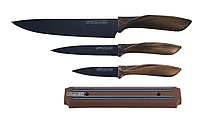 Набор ножей Kamille из нержавеющей стали 3 ножа и магнитная планка арт. KM 5167