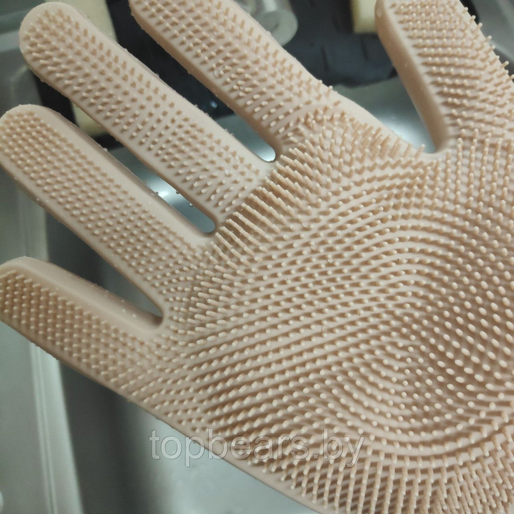 Перчатки хозяйственные резиновые с щетинками / Силиконовые перчатки для мытья посуды - фото 5 - id-p220173306