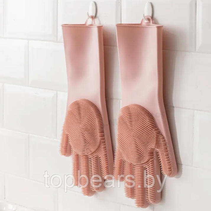 Перчатки хозяйственные резиновые с щетинками / Силиконовые перчатки для мытья посуды - фото 8 - id-p220173306