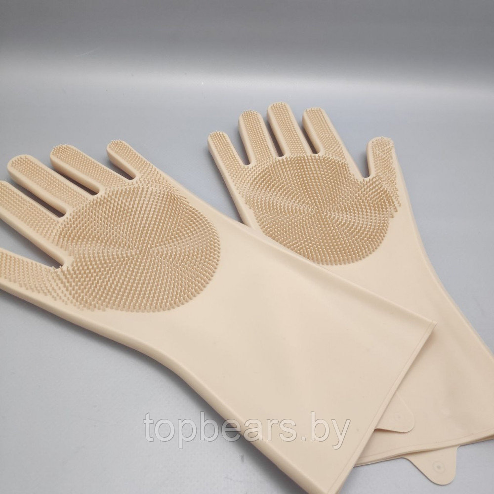 Перчатки хозяйственные резиновые с щетинками / Силиконовые перчатки для мытья посуды - фото 10 - id-p220173306