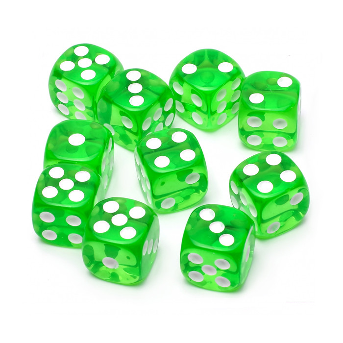 Набор кубиков D6 STUFF PRO 10 шт., прозрачный зеленый - фото 1 - id-p220172372