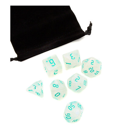 Набор кубиков для ролевых игр STUFF PRO 7 шт. с мешочком. Жемчужный голубой, фото 2