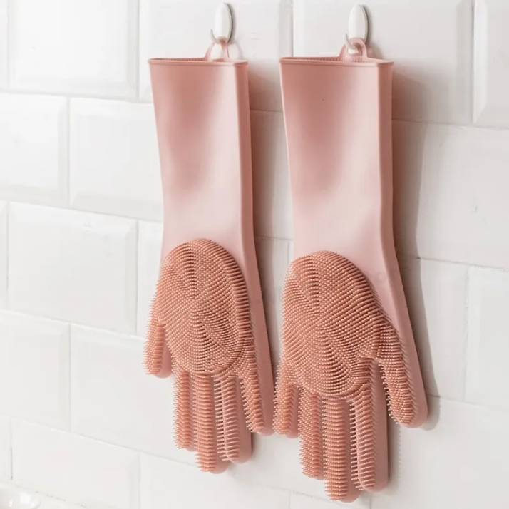 Перчатки хозяйственные резиновые с щетинками / Силиконовые перчатки для мытья посуды - фото 8 - id-p220173879